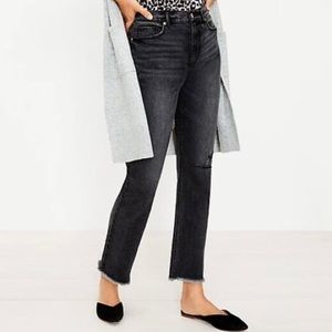 BNWOT - Loft high rise straight leg cropped black jean. Size 2